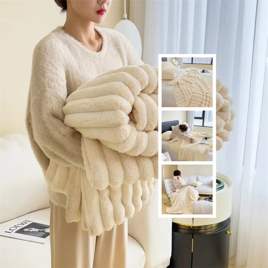Soft Wind Bubble Velvet Blanket Warm Solid Rabbit Fur Blankets