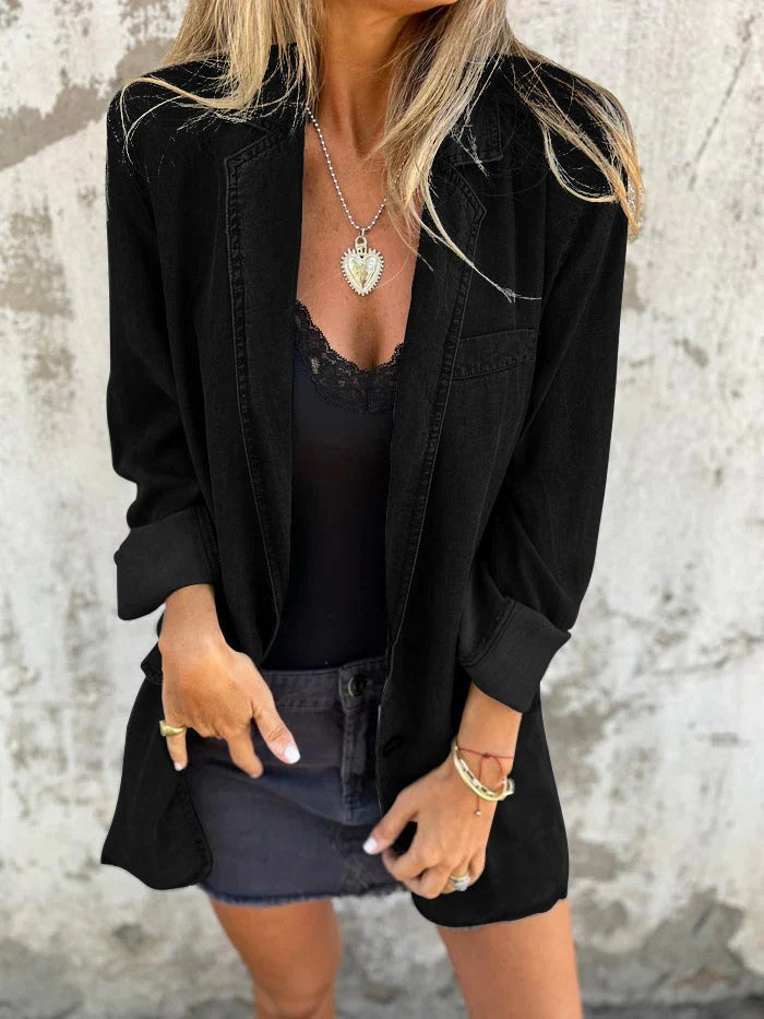 Lapel Shirt Jacket Ins Fashion Solid Color Long-sleeved Denim