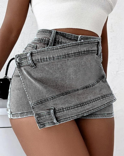 Y2K Street Vintage Denim Shorts Stretch Overlap Waist Wrap