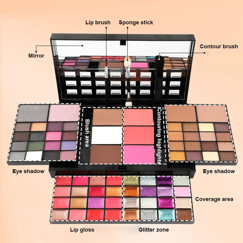 74 Colors Makeup Set Lip Gloss Blush Eyeshadow Highlight Combination