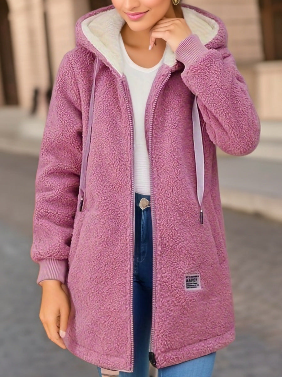 Winter Fleece Hooded Jacket Fashion Casual Zip-up Pockets