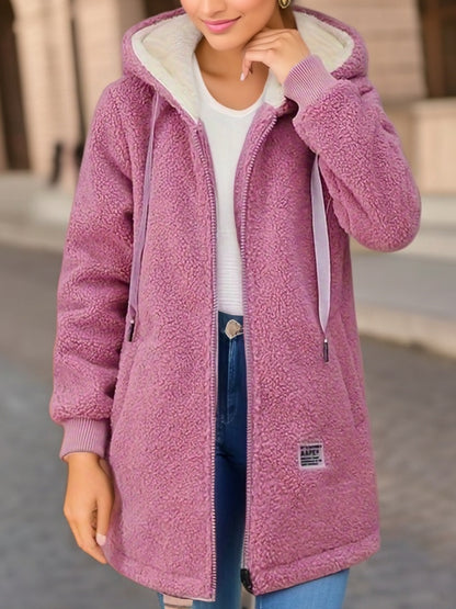 Winter Fleece Hooded Jacket Fashion Casual Zip-up Pockets
