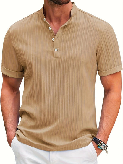 Summer Stand Collar Buttons Short Sleeve T-shirt Solid Color