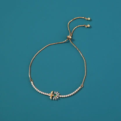 Copper Bee Chrysanthemum Gold Plated White Zircon Adjustable Pull Bracelet