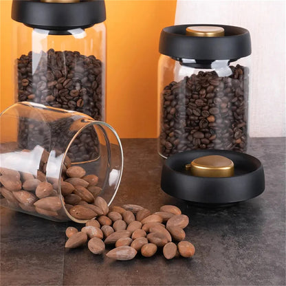 Vacuum Sealed Jug Set Black Coffee Beans Glass Airtight