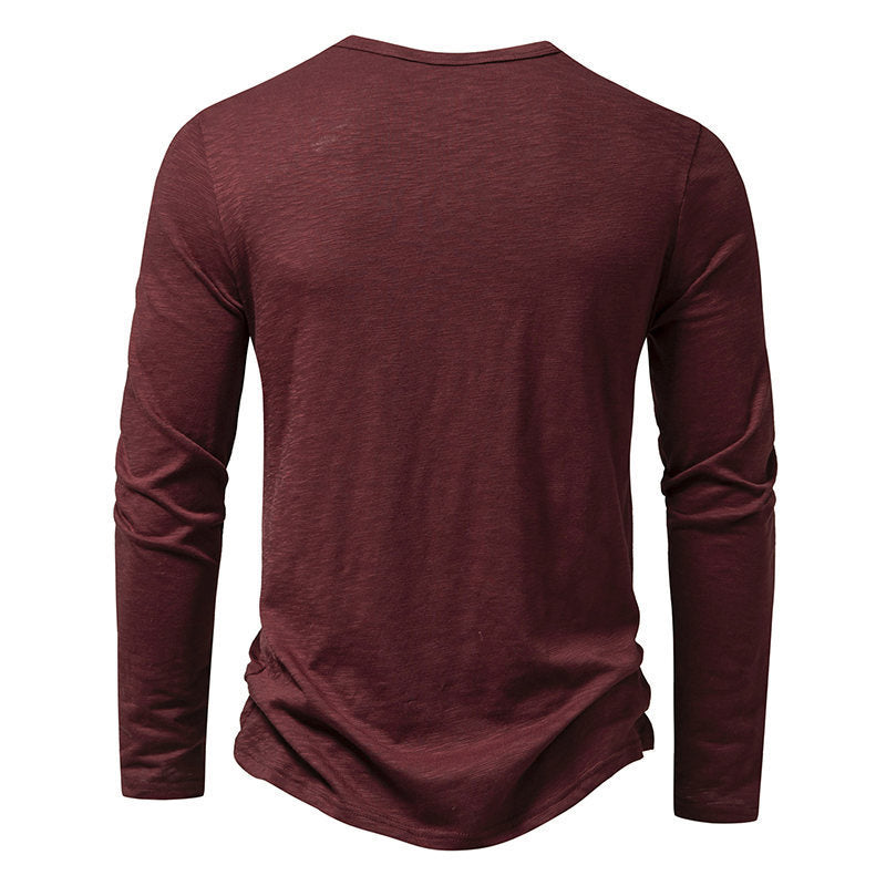 Men's Long-sleeved T-shirt Fashion Casual Solid Color Pullover