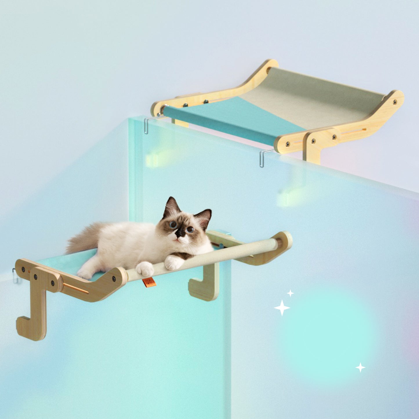 Mewoofun Pet Cat Window Perch 4 Color Wooden Assembly Hanging Bed