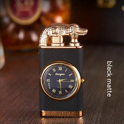 Double Fire Lighter With Quartz Watch Metal Inflatable Windproof Blue