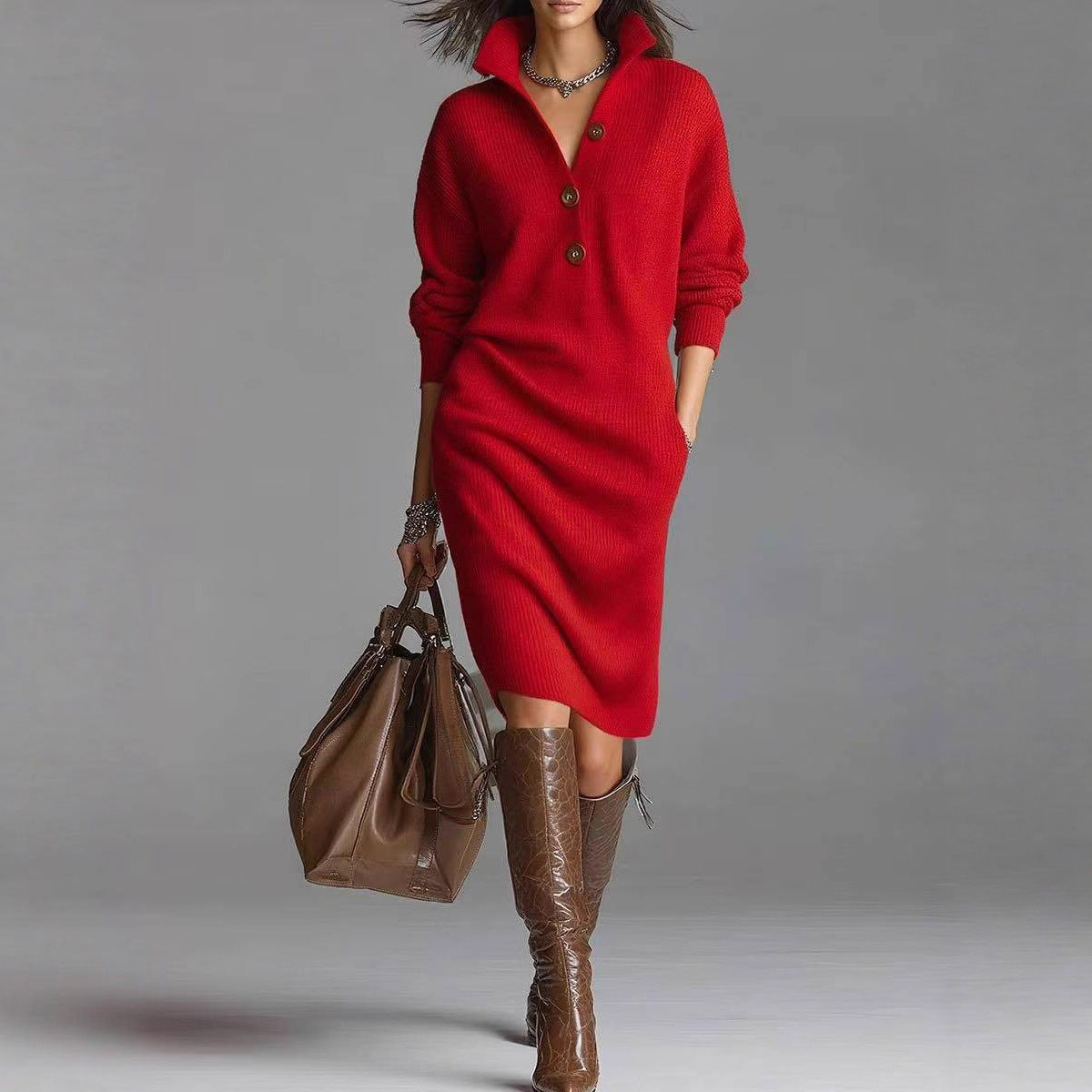 Long-sleeved Sweater Dress Fashion Warm Stand-up Collar