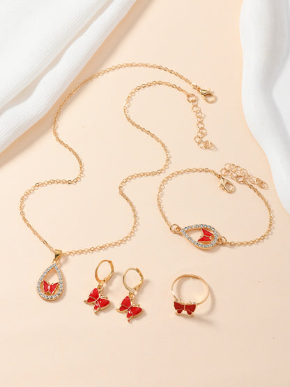 4PCS Set Luxury Women Butterfly Necklace Bracelet Earrings