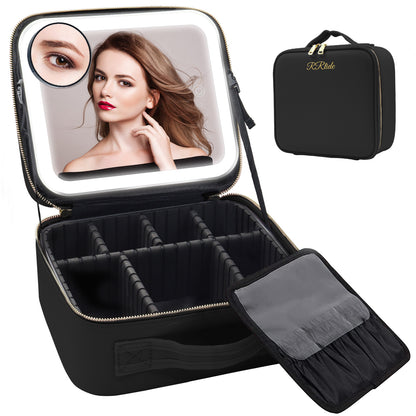 Large Capacity Portable LED Lamp Light With Mirror Cosmetic Bag