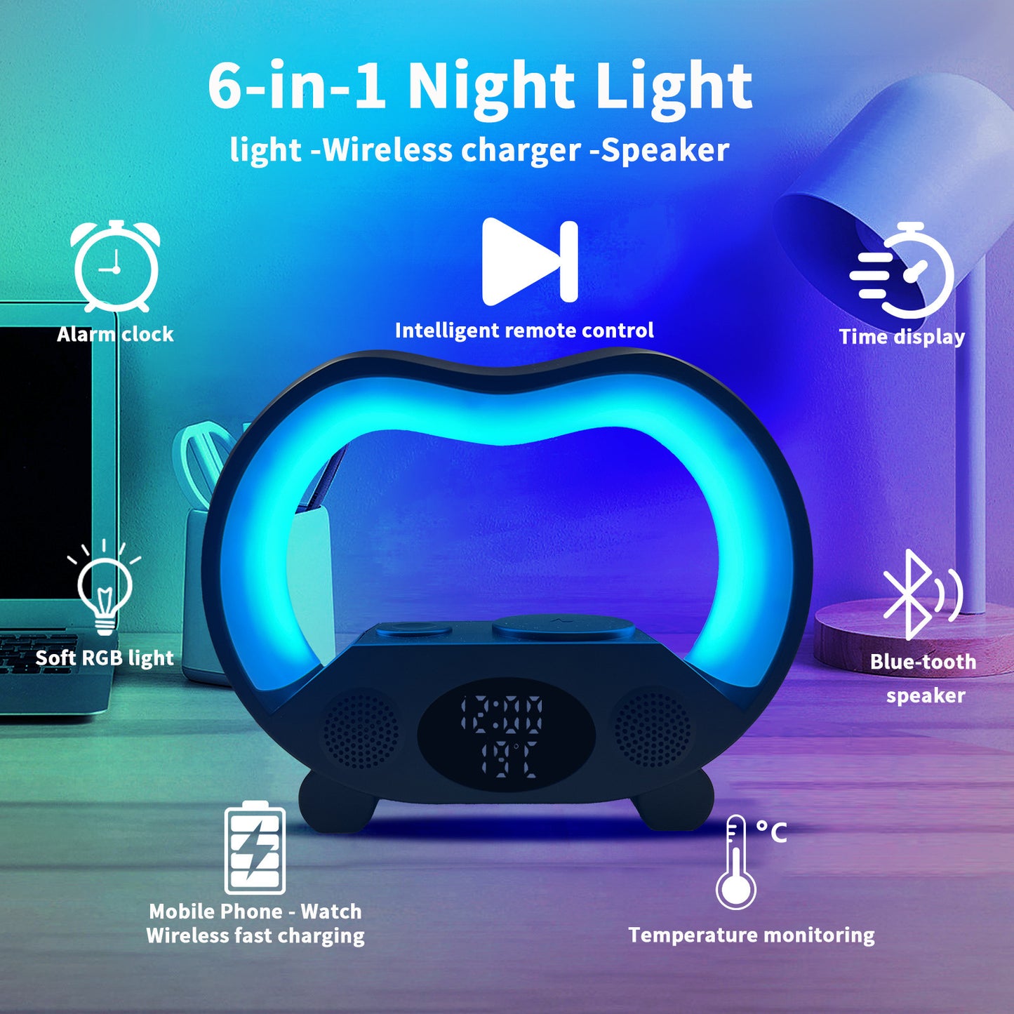New 6 In 1 Smart Remote Control Bluetooth LED Table Lamp