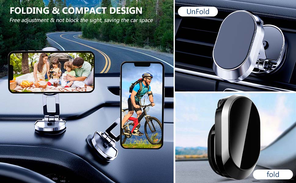 Aluminum Alloy Folding Magnetic Car Phone Holder 360° Rotation