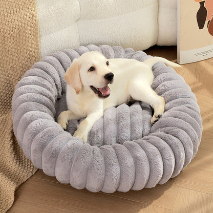 Pet Kennels Long Plush Round Cat Nest Winter Warm Dog Beds