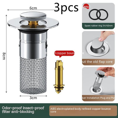Long Pop-Up Sink Drains Filter Bathroom Press Bounce