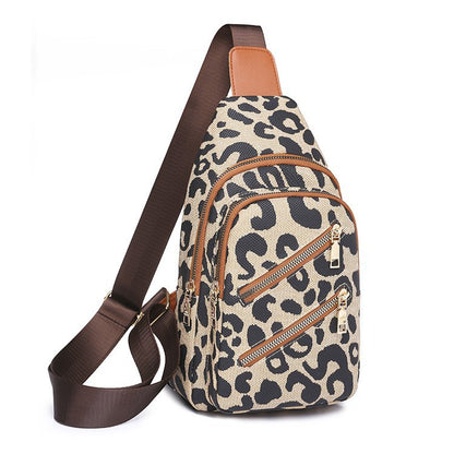 Leopard Print Sling Chest Bag With Headphone Jack Crossbody Backpack