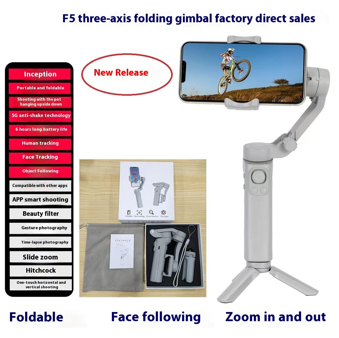 Outdoor Anti-shake Foldable Hand-held Tripod Head Mobile Phone Stabilizer