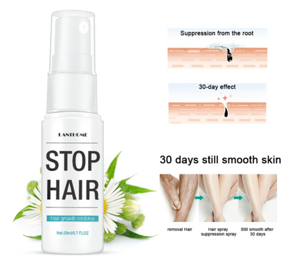 Hair growth inhibitory hair suppression spray gently moisturizes