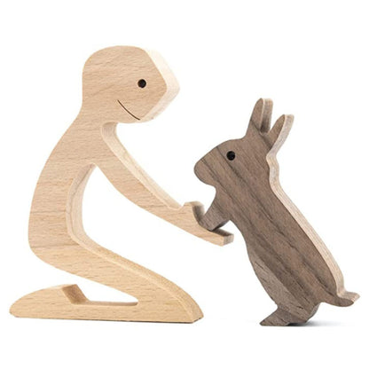 DIY Figurine Wood Dog Ornament Sculpture Home Decoration