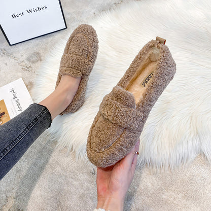 Winter Plush Flats Shoes Ins Fashion Slip On Loafers
