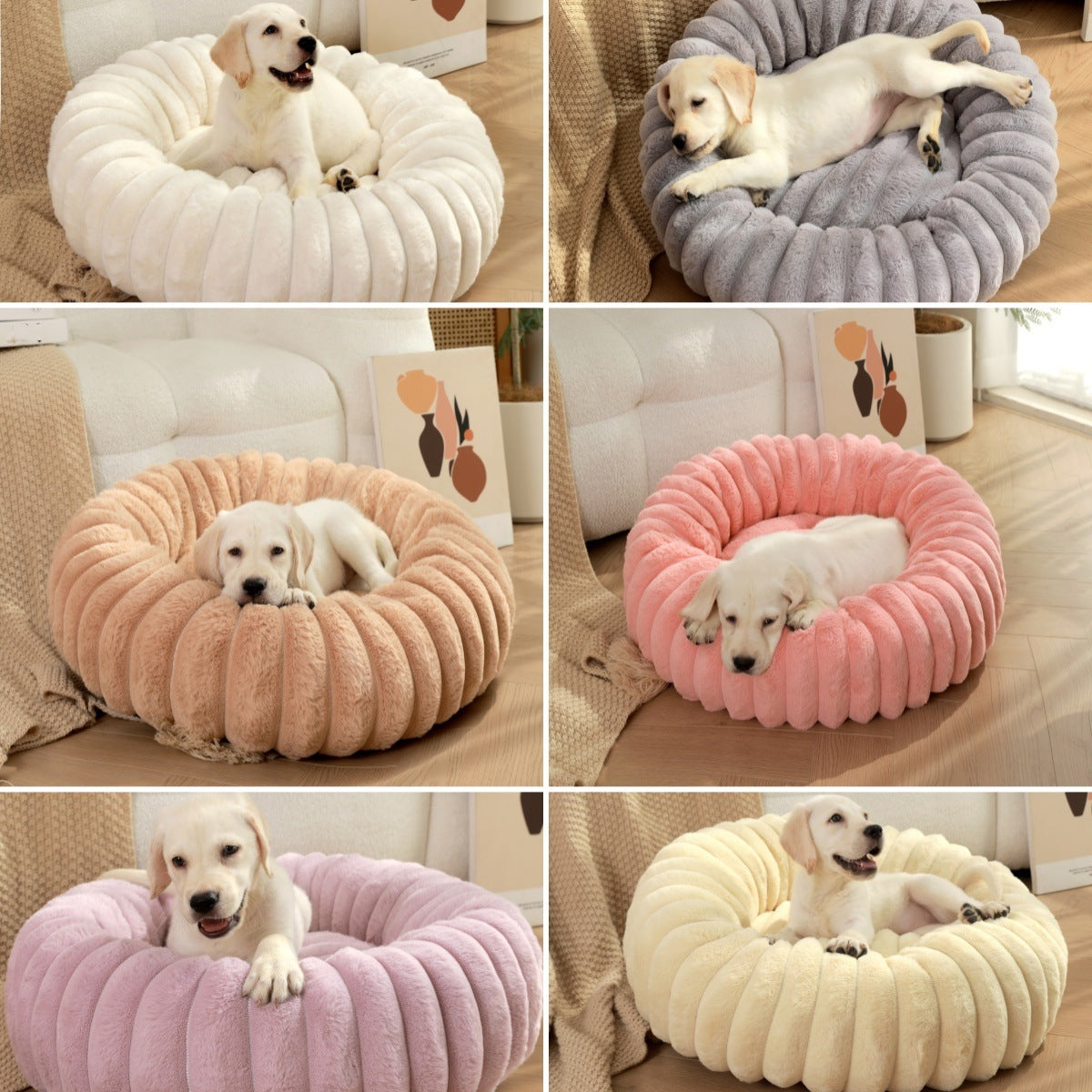 Pet Kennels Long Plush Round Cat Nest Winter Warm Dog Beds