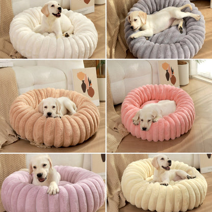Pet Kennels Long Plush Round Cat Nest Winter Warm Dog Beds