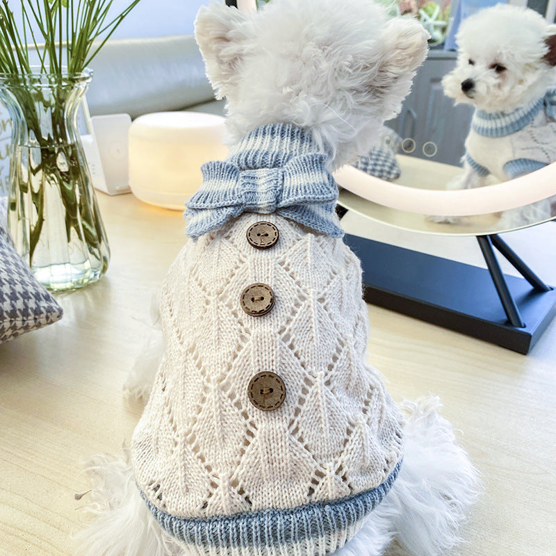 Bowknot Dog Clothes Cat Costume Hollow Knit Dog Sweater