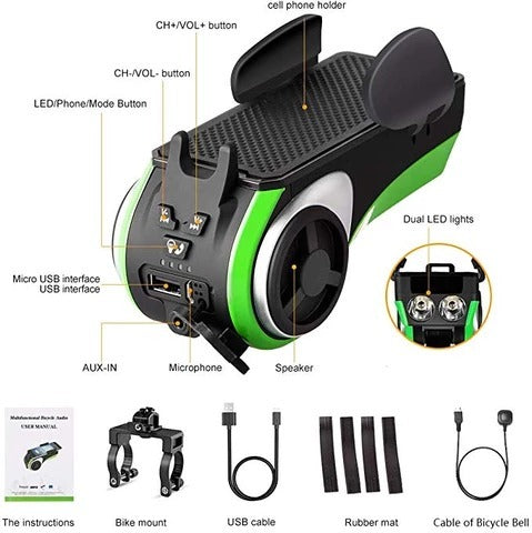 5 In 1 Double LED Bicycle Light Phone Holder