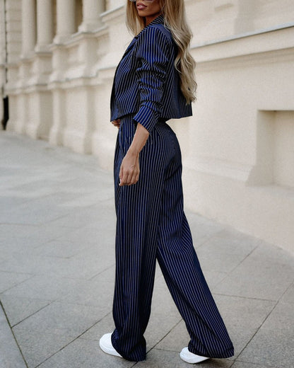Women's Spring Fashion Striped Suits Casual Lapel
