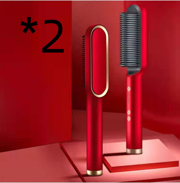 New 2 In 1 Hair Straightener Hot Comb Negative Ion Curling