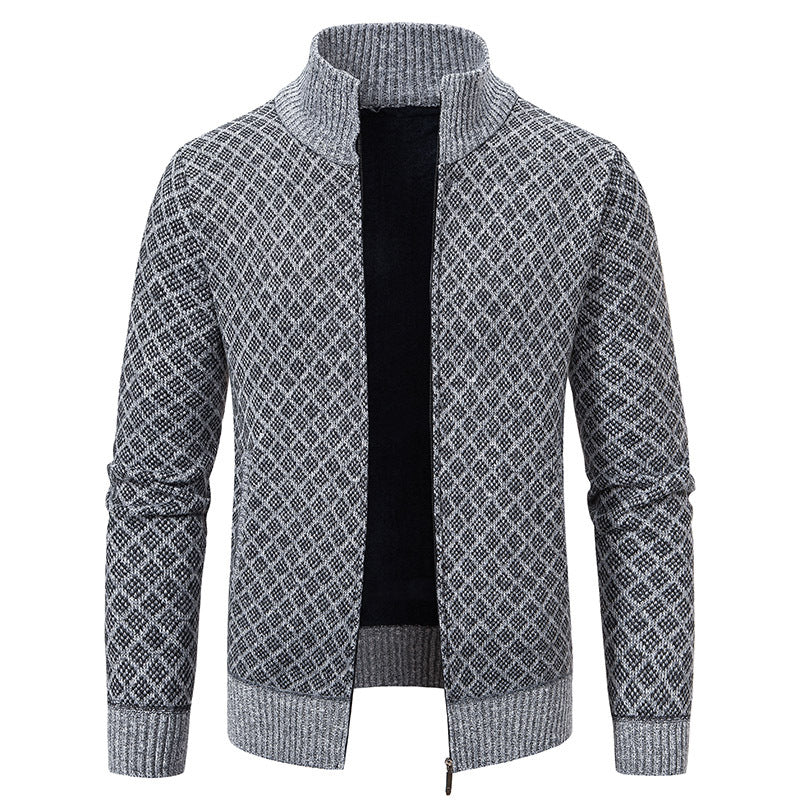 Thickened Plaid Print Jacket Cardigan Fashion Slim Fit Zipper