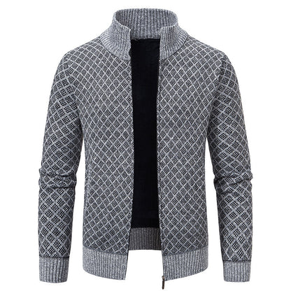 Thickened Plaid Print Jacket Cardigan Fashion Slim Fit Zipper