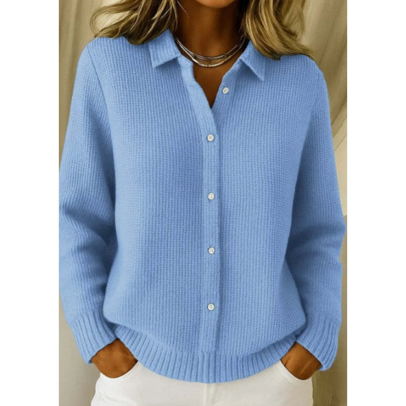 Casual Fashion Button Knitted Lapel Sweater For Women