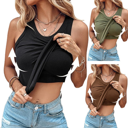 Round Neck Vest With Bra Summer Solid Color Bottom