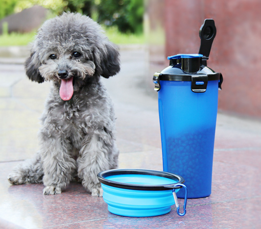 2 In 1Pet Water Bottle Dispenser Travel Portable Dog Cat Drinking Silicone Bowl