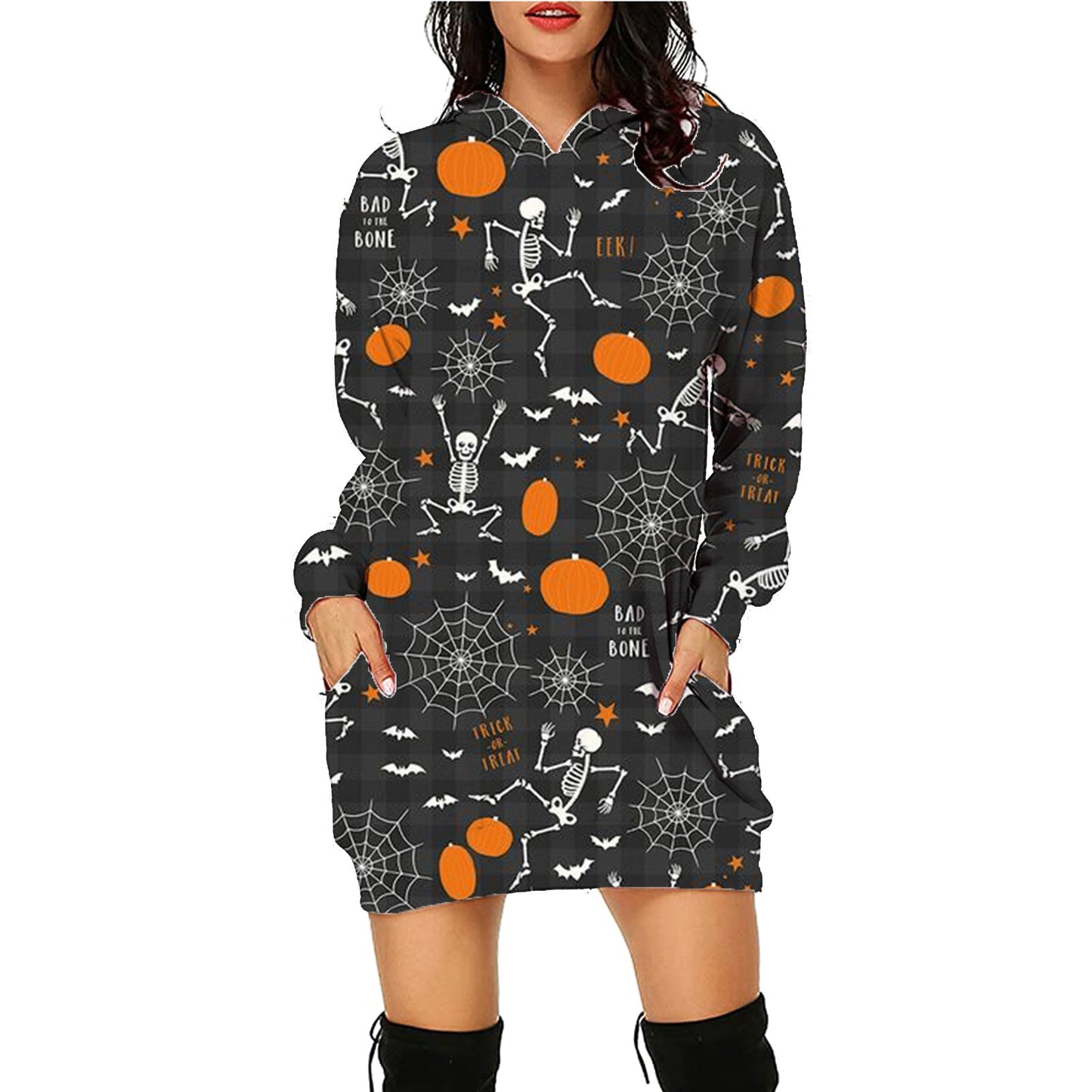 Halloween Print Long Hoodie With Pockets Sweater Long Sleeve Clothes Women