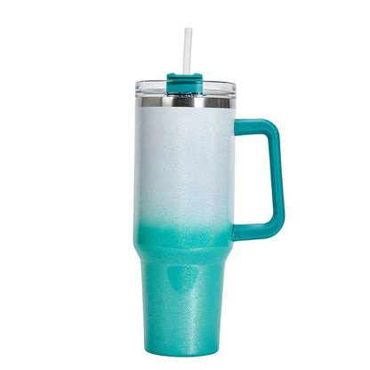 Straw Coffee Insulation Cup With Handle Portable Car Stainless Steel Water Bottle