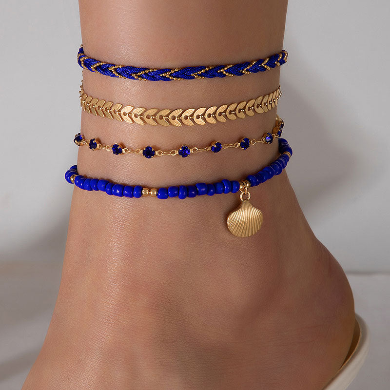 4pcs Set Bohemian Woven Rope Foot Chain For Men And Women