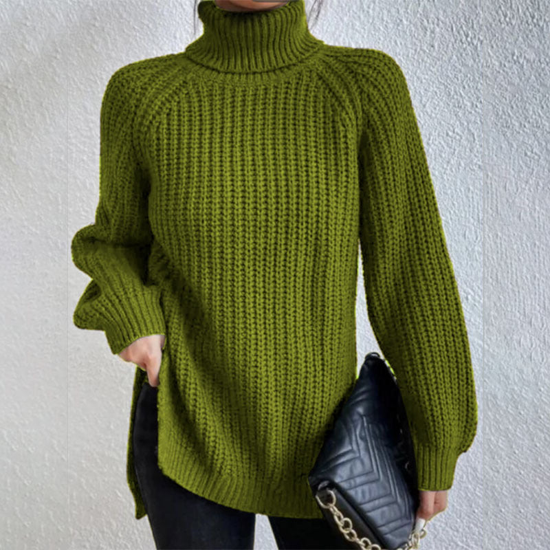 Turtleneck Pullover Sweater With Split Design Fashion