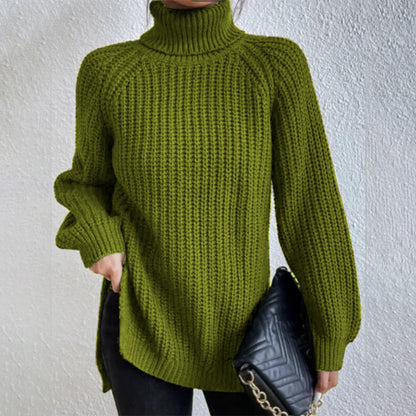 Turtleneck Pullover Sweater With Split Design Fashion