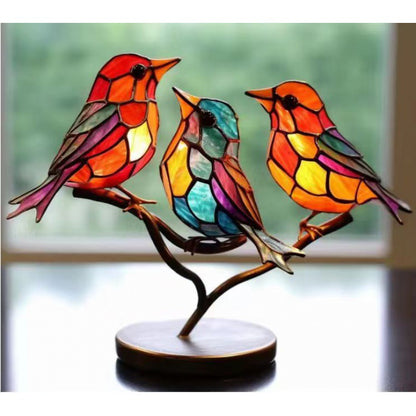 Stained Birds On Branch Desktop Ornaments For Bird Lover Home Decor