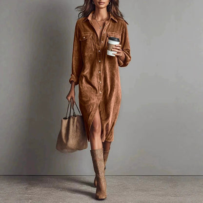 Turn-Down Collar Buttons Chic Casual Dress
