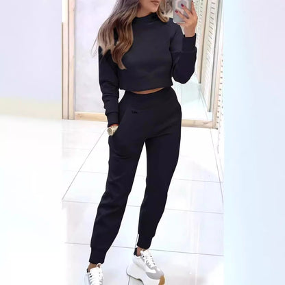 Stand Collar Sports Suit Fashion Pullover Solid Outfits