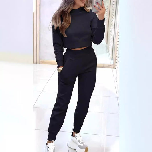 Stand Collar Sports Suit Fashion Pullover Solid Outfits