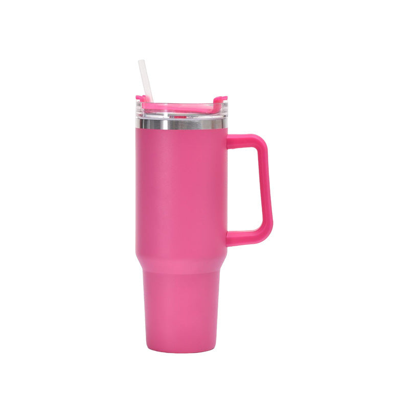 Straw Coffee Insulation Cup With Handle Portable Car Stainless Steel Water Bottle