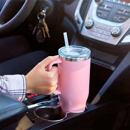 Straw Coffee Insulation Cup With Handle Portable Car Stainless Steel Water Bottle