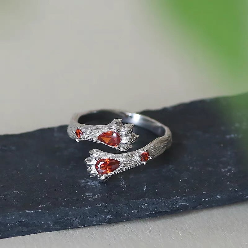 Fashion Jewelry Simple Cute Cat Claw Red Diamond Ring