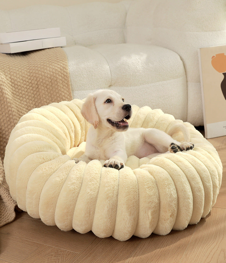 Pet Kennels Long Plush Round Cat Nest Winter Warm Dog Beds
