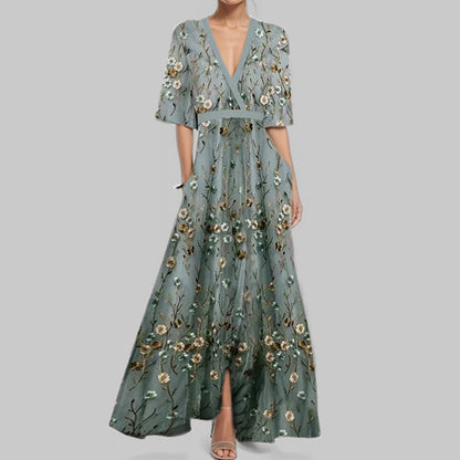 Fashion Print Half-sleeve V-neck Dress Temperament