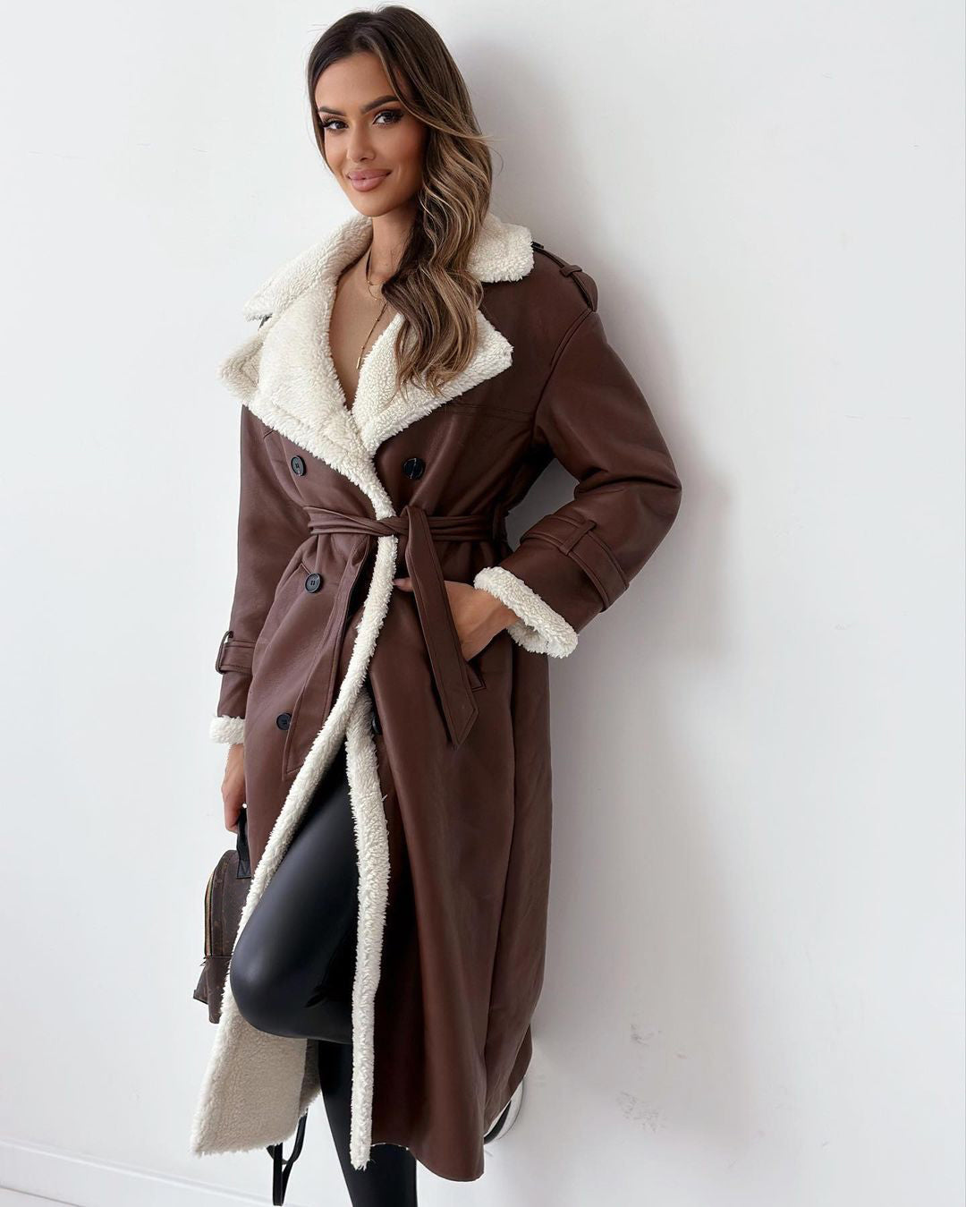 Winter Jacket With Belt Fashion Double Breasted Lapel
